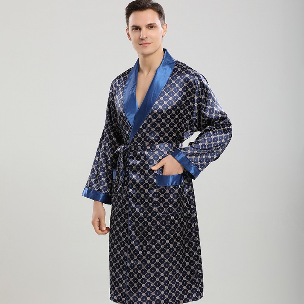 Mens Kimono Robe With Shorts Sets Navy Light Weight Homewear - Robesbuy