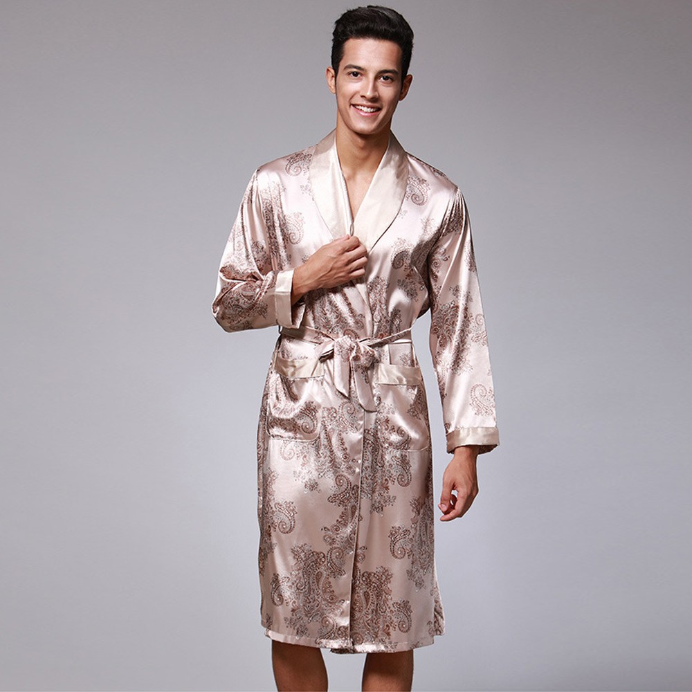Mens Short Satin Robe Luxury Print - Robesbuy