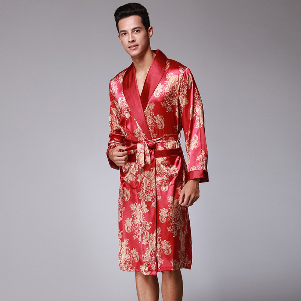 Mens Short Satin Robe Luxury Print - Robesbuy