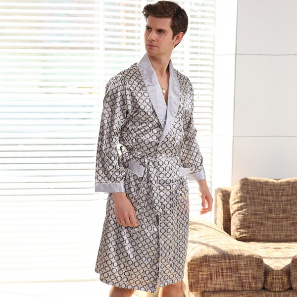 Mens Summer Kimono Robe With Shorts Lightweight Luxury Style Silver