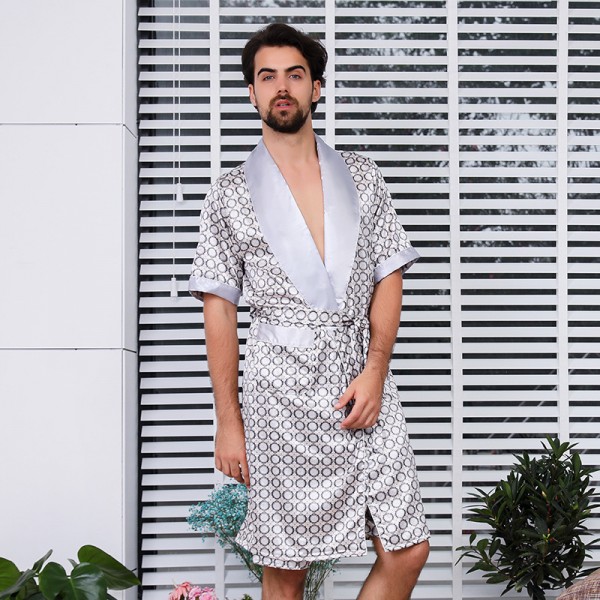 Mens Kimono Robe Short Sleeve Lightweight Summer Sleepwear