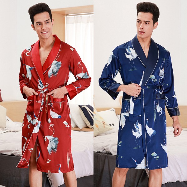 Mens Kimono Robe Summer Lightweight Sleepwear Long Sleeve