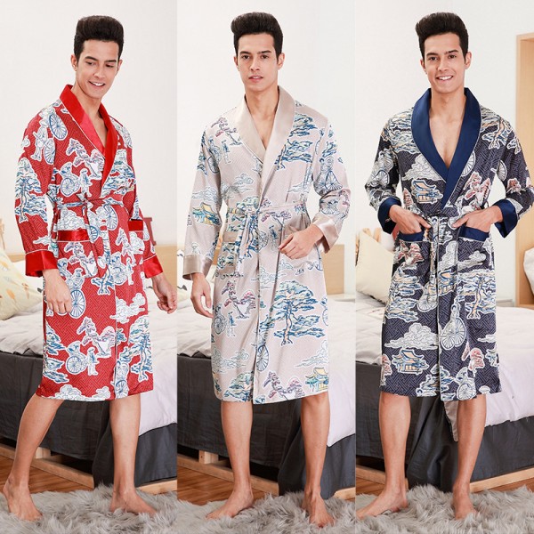 Mens Long Kimono Robe Summer Lightweight Sleepwear