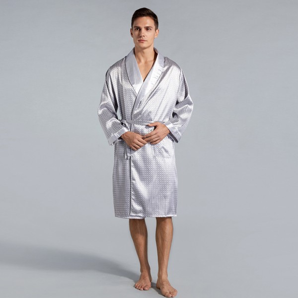 Summer Lightweight Kimono Robe Long Sleeve For Men Silver