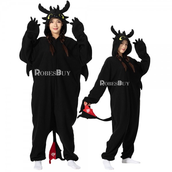 Toothless Halloween Costume Night Fury Dragon Onesie Pajamas Black