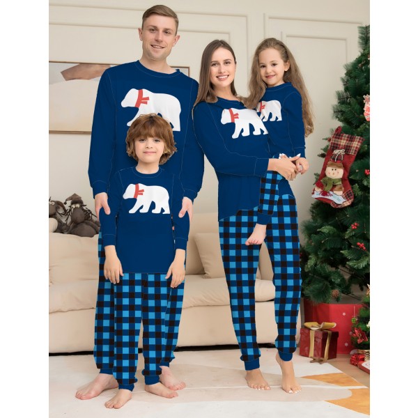 Blue Christmas Pajamas Matching Family Cute Bear Print