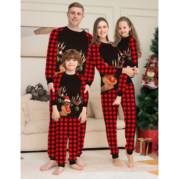 Cute Reindeer Family Pajamas Plaid Christmas Pjs For Couples