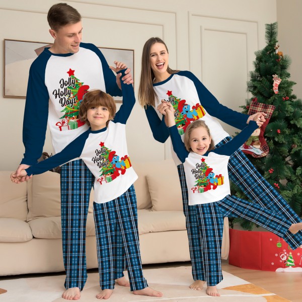 Blue Cute Matching Family Pajamas Couples Christmas Holiday Plaid Pjs