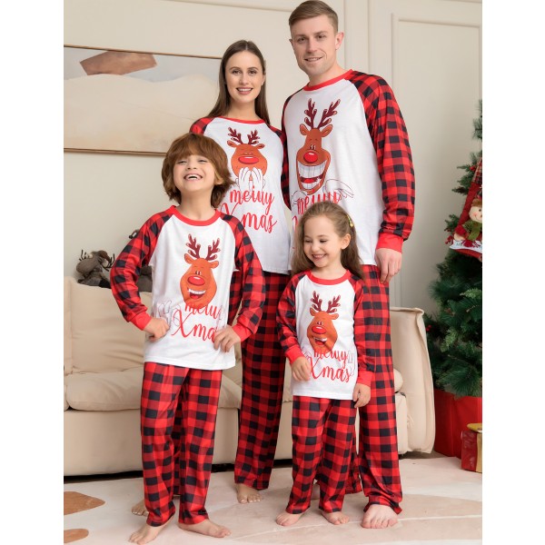 Cute Red Plaid Christmas Family Pajamas Couples Holiday Pjs