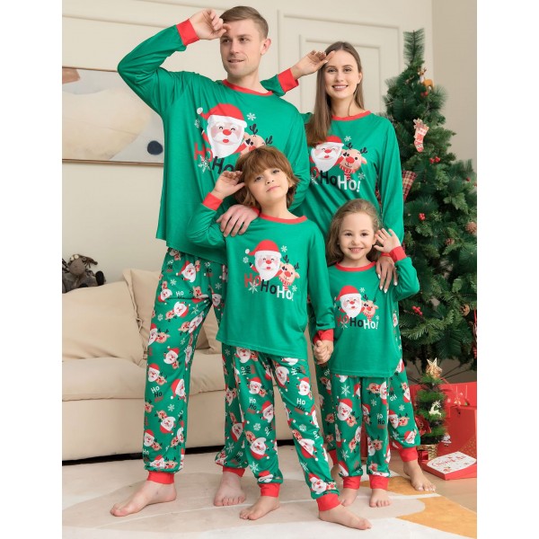 Green Cute Christmas Pajamas For Family Couples Holiday Pjs Santa Claus Print