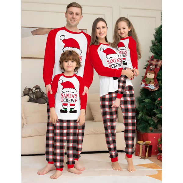 Plaid Family Pajamas Couples Christmas Holiday Pjs Santa Hat Print