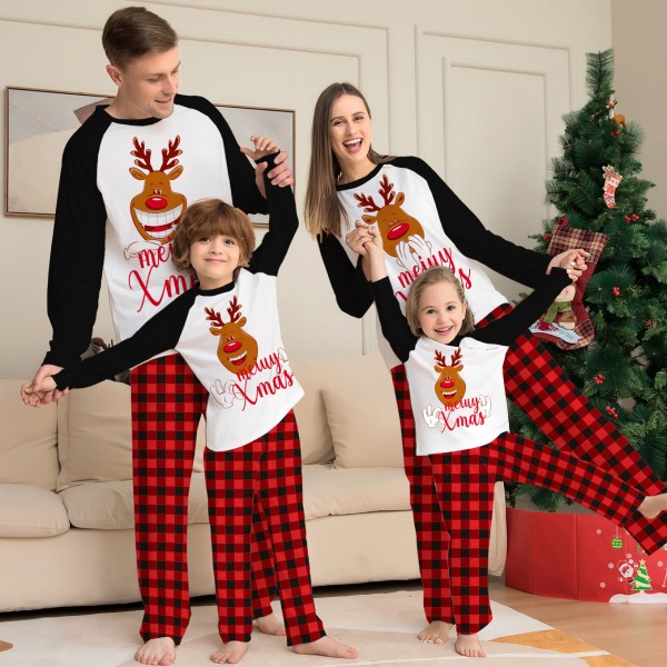 Red Plaid Reindeer Family Pajamas Christmas Holiday Pjs