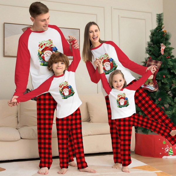 Red Plaid Family Pajamas Santa Claus Couples Christmas Holiday Pjs