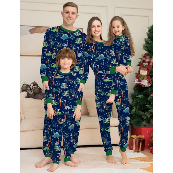 Cute Family Pajamas Christmas Holiday Pjs Dinosaur Print Navy