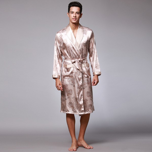 Mens Short Satin Robe Luxury Print